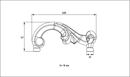 Декоративный элемент для мебели SY 8815-2 схематичное изображение с указанием размеров.