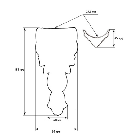 Мебельный декор с внутренним радиусом SY 11142 схематичное изображение с указанием размеров.