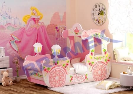 Мебель с врезным кантом пвх 017B BK130 - пример использования. Детская кровать розовая.