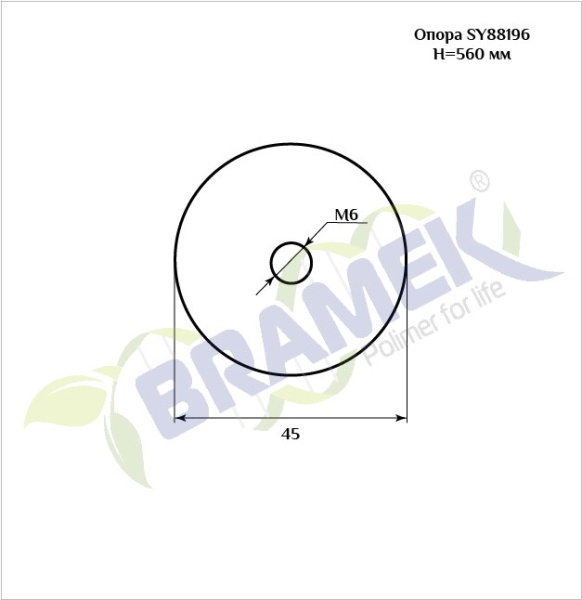 Мебельная опора SY 88196 схематичное изображение с указанием размеров.