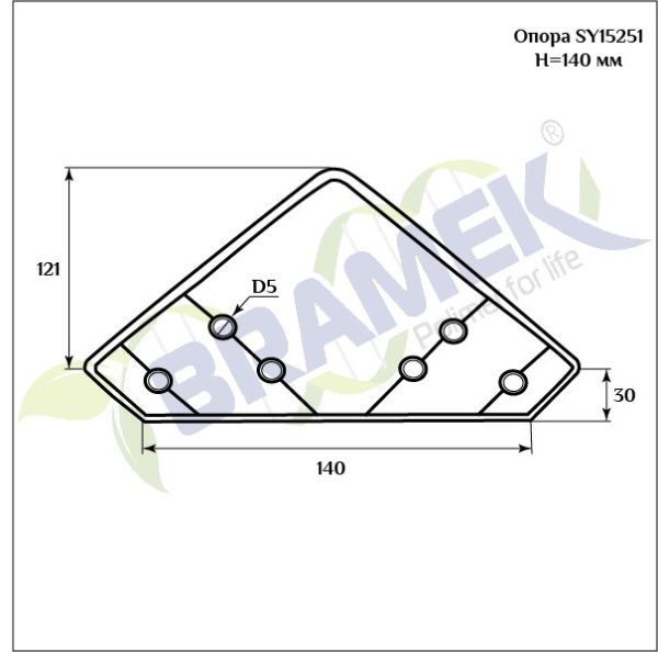 Мебельная опора SY 15251 схематичное изображение с указанием размеров.