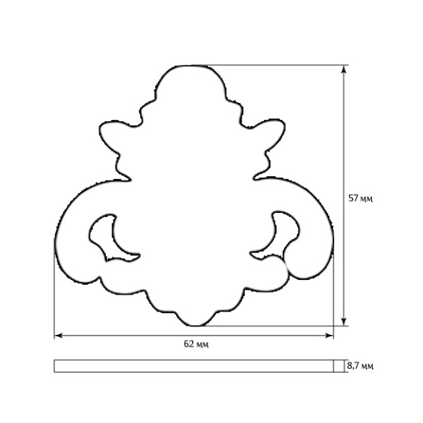 Декоративный элемент для мебели SY 11166 схематичное изображение с указанием размеров.
