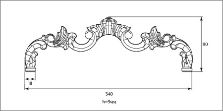 Декоративный элемент для мебели SY 12188 схематичное изображение с указанием размеров.