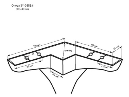 Мебельная опора SY 0888 схематичное изображение с указанием размеров.