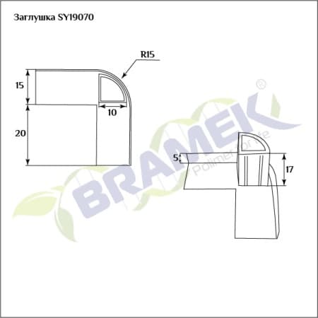 Заглушка пластиковая черная SY 19070 схематичное изображение с указанием размеров.