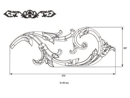Декоративный элемент для мебели SY 0838-1 схематичное изображение с указанием размеров.