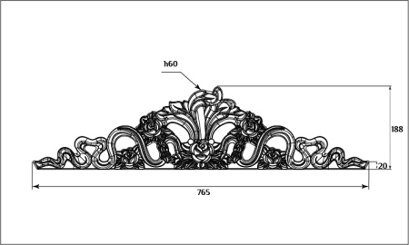 Корона на шкаф SY 15032 схематичное изображение с указанием размеров.