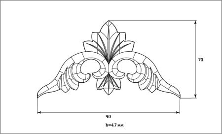 Декоративный элемент для мебели SY 1277 схематичное изображение с указанием размеров.