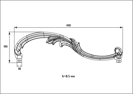 Декоративный элемент для мебели SY 8853-1 схематичное изображение с указанием размеров.