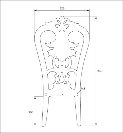 Декоративная спинка стула SY 17032 схематичное изображение с указанием размеров.