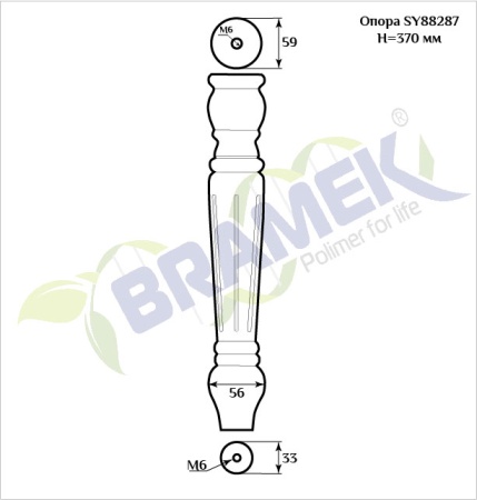 Мебельная опора SY 88287 схематичное изображение с указанием размеров.