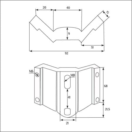 Угловой элемент царги для столика SY 22605 схематичное изображение с указанием размеров.
