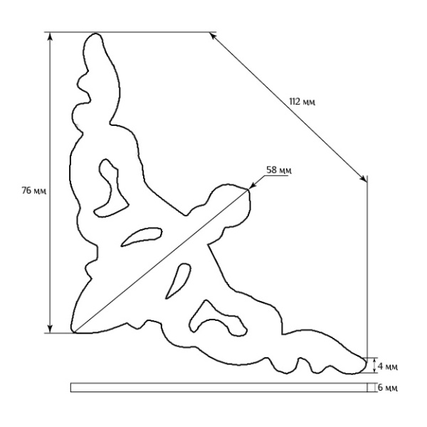 Декоративный элемент для мебели SY 0654 схематичное изображение с указанием размеров.
