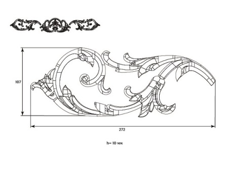 Декоративный элемент для мебели SY 0838-2 схематичное изображение с указанием размеров.