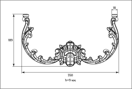 Декоративный элемент для мебели SY 12187 схематичное изображение с указанием размеров.