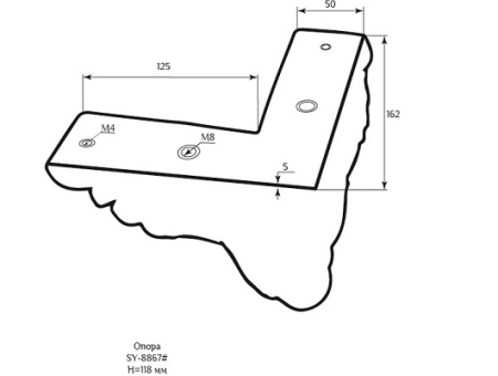 Мебельная опора SY 8867 схематичное изображение с указанием размеров.