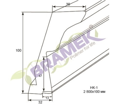 Карниз для мебели НК-1 (с декором) радиусный схематичное изображение с указанием размеров.