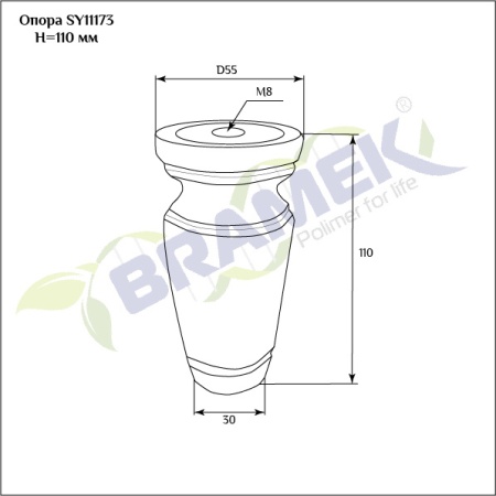 Мебельная опора SY 11173 схематичное изображение с указанием размеров.