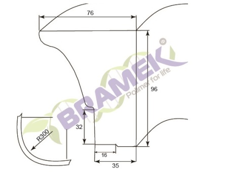 Карниз для мебели K-30 радиусный схематичное изображение с указанием размеров.