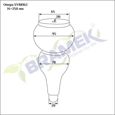 Мебельная опора SY 88162 схематичное изображение с указанием размеров.