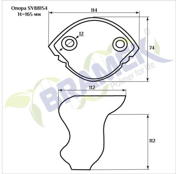 Мебельная опора SY 88154 схематичное изображение с указанием размеров.