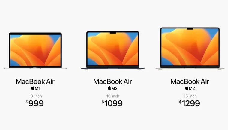Изображение  Apple MacBook Air M1 и MacBook Air M2 13,6 дюйма и 15,3 дюйма
