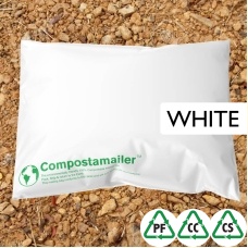 Compostamailer™  Compostable Mailing Bag - White - 40mu - 350x500+40mm Lip, Perm SAS - Qty 50 Bags 