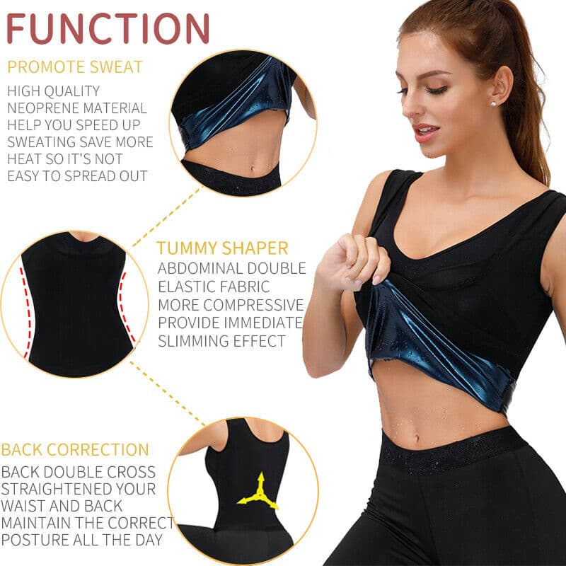 Sweat Shaper Women's Premium Workout Tank Top Slimming Polymer Sauna Vest  Large-X-Large Black