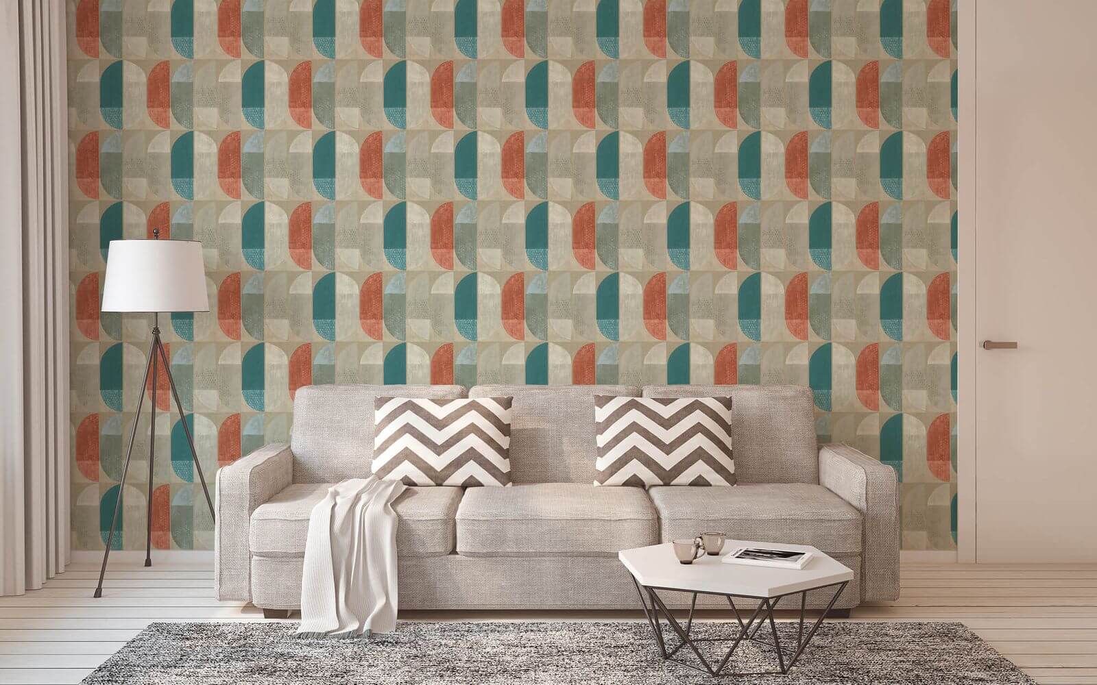 Tapete Vlies Grafik Halbkreise beige gruen rot 37531 1 63204362 5