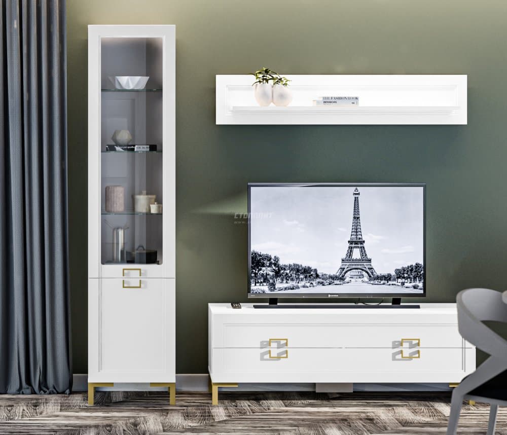 Комплект для гостиной с витриной Ассоль, Белый