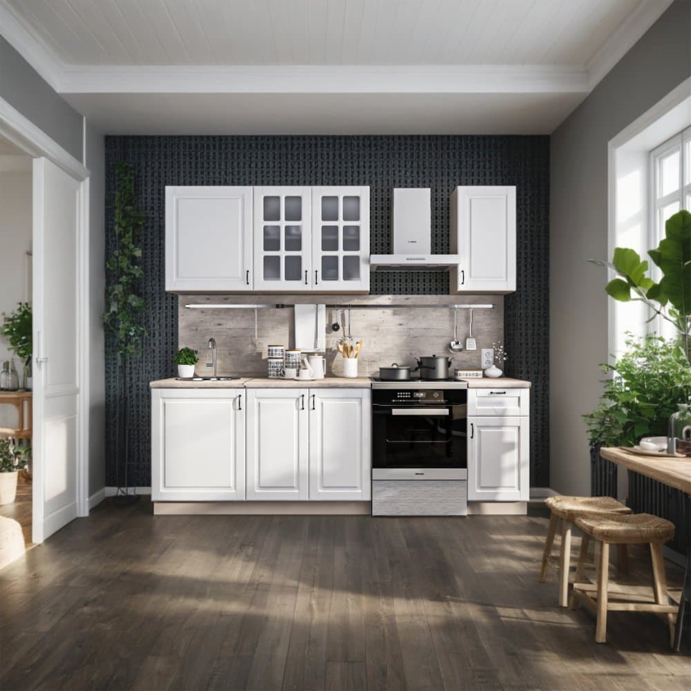 Кухонный гарнитур Регина24 Бежевый песок/МДФ Белоснежный/МетрополитанR5