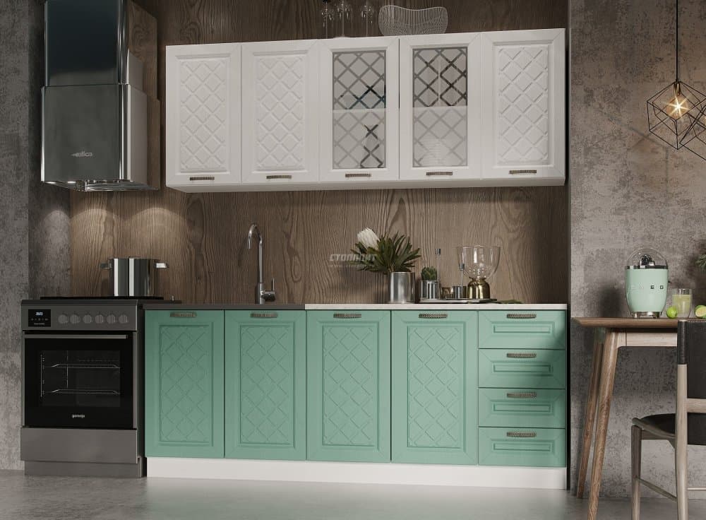 Кухня Агава 2,0 м Акация Белая/Мята МДФ