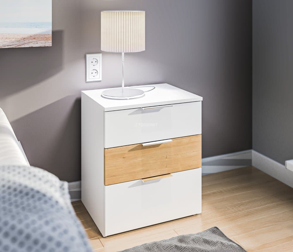 Тумба с ящиками Мальта СБ-3295 Белый/Дуб Гамильтон,МДФ Белый