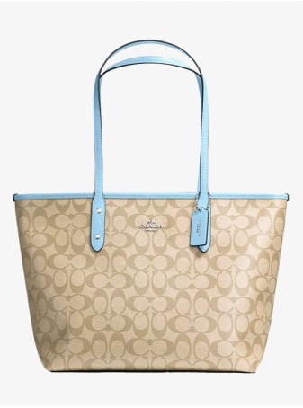 Сумка COACH Zip-top Leather Tote In Signature Canvas Large