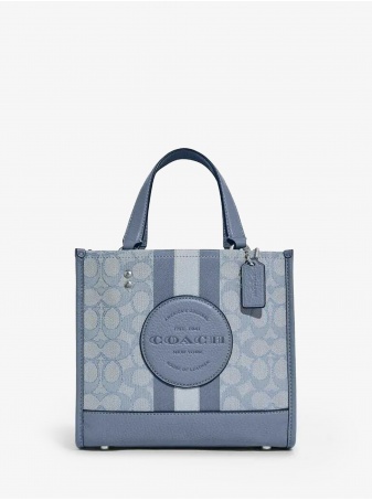 Сумка COACH Dempsey Tote Bag In Blocked Signature Canvas With Varsity Stripe Small