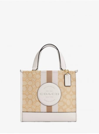 Сумка COACH Dempsey Tote Bag In Blocked Signature Canvas With Varsity Stripe Small