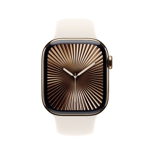 Apple Watch 10 46mm, титан, золотой, спортивный белый ремешок S/M