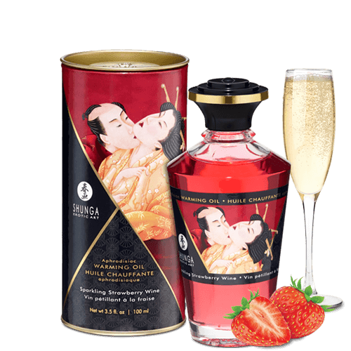 Shunga съедобное массажное масло со вкусом Игристого клубничного вина, 100 мл.