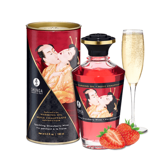 Shunga съедобное массажное масло со вкусом Игристого клубничного вина, 100 мл.