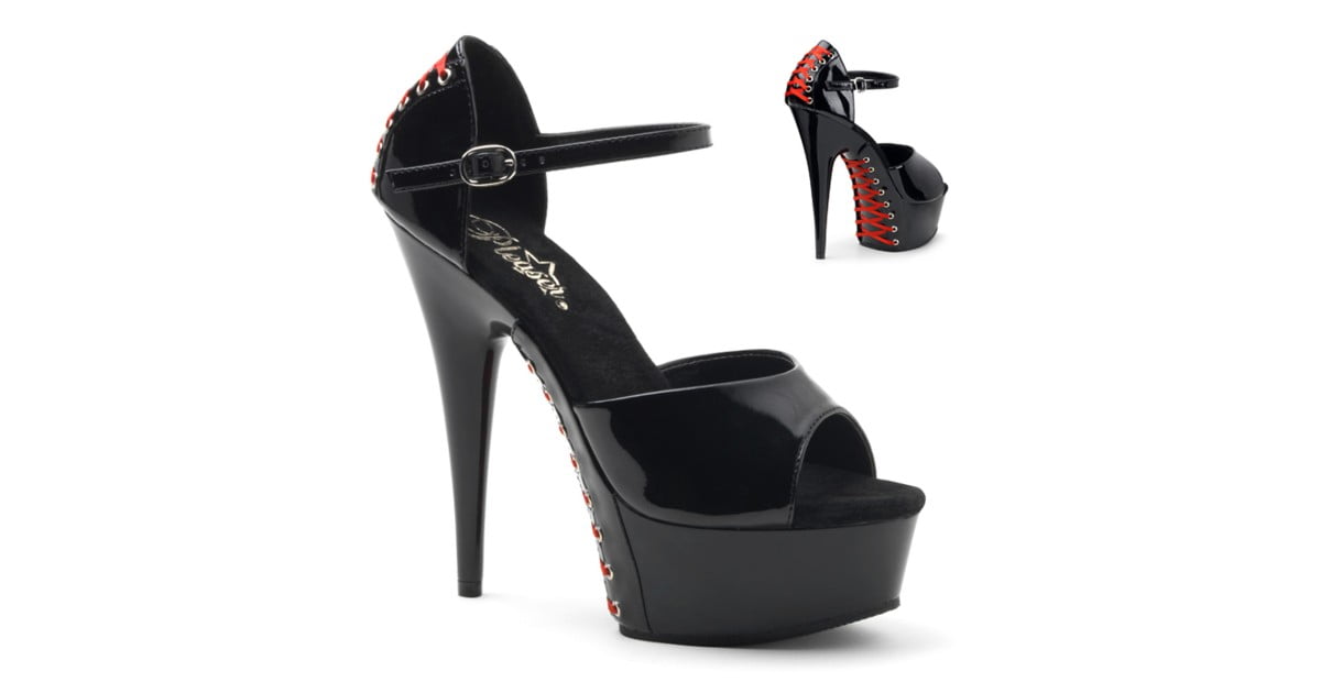 taglia 38-DELIGHT 660 Sandalo Nero con Effetto Corsetto con Lacci Rossi plateau 4,5 cm, tacco 16 cm-LaChatte.it