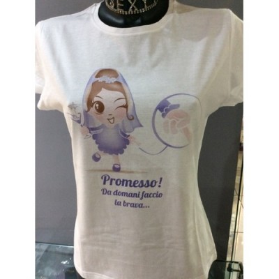 TAGLIA M  T-Shirt bianca addio al nubilato sposa con velo