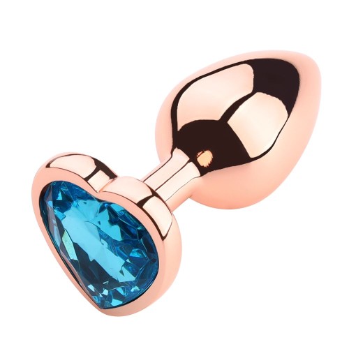anal bijoux-Heart Shape Anal Plug Gold Rose L Light Blue-LaChatte.it