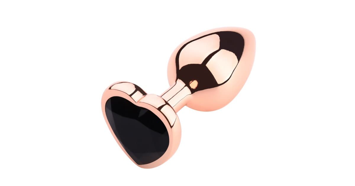 anal bijoux-Heart Shape Anal Plug Gold Rose M Black-LaChatte.it