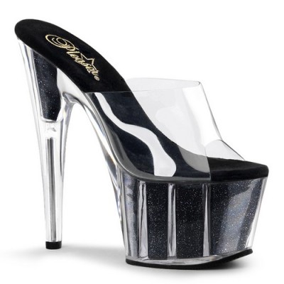 ADORE-701 stiletto glitterato nero internamente tacco 17 cm zeppa 7 cm fascia trasparente nr 37