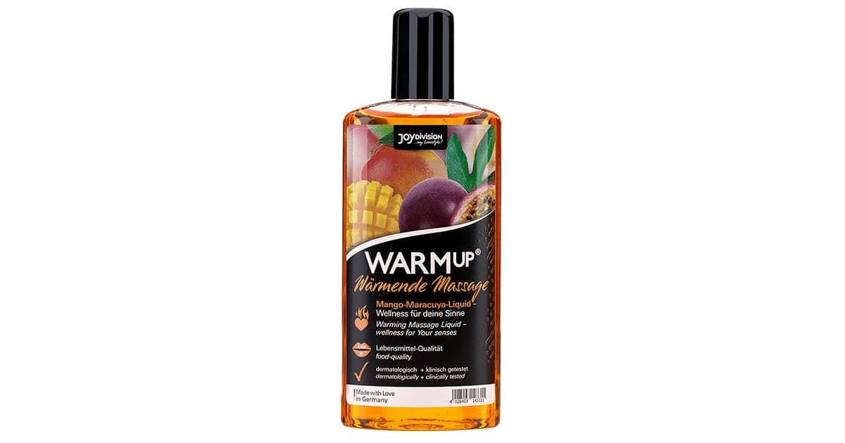 stimolanti commestibili-Olio massaggi effetto caldo, commestibile,  warmup gusto mango e frutto della passione 150 ml-LaChatte.it