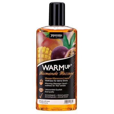 Olio massaggi effetto caldo, commestibile,  warmup gusto mango e frutto della passione 150 ml