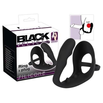 Cock Ring in silicone con plug anale e stimolatore perineo