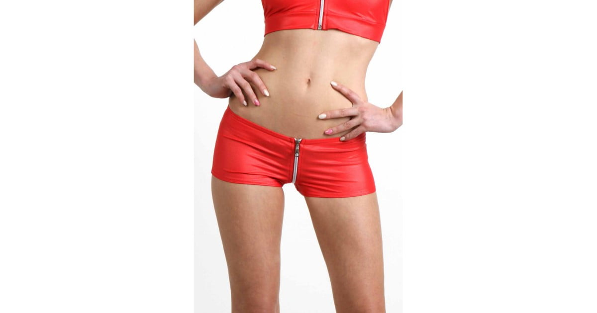 completini intimi-Lacquered Lycra mini shorts with front zip Red-LaChatte.it