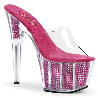 ADORE-701 sandali glitterati perline fucsia-trasparente internamente tacco 17 cm zeppa 7 cm fascia trasparente nr 37