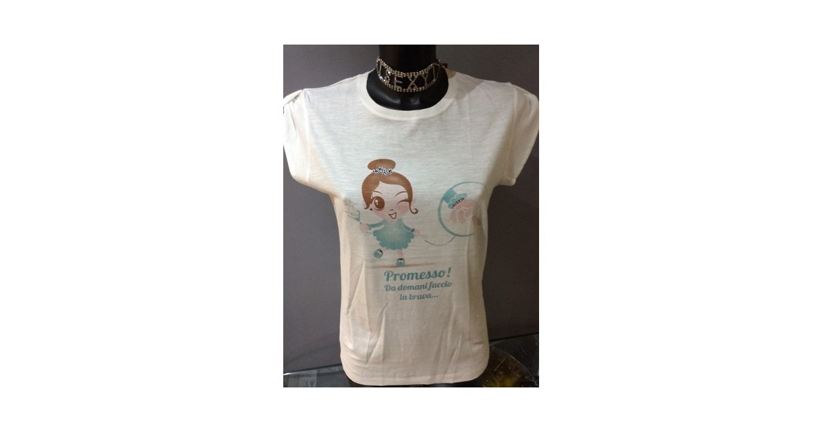  taglia Small-TAGLIA S T-Shirt bianca in cotone con immagine tiffany strass e glitter-LaChatte.it